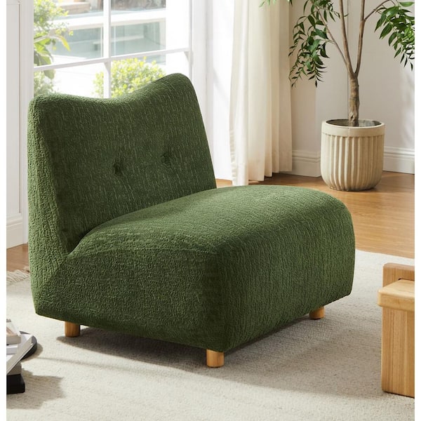 Mellow Green Fabric Armless Accent Slipper Chair with Wood Legs