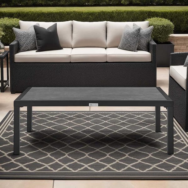 Armen Living Mareike Black Rectangular Aluminum and Ceramic Outdoor Coffee Table