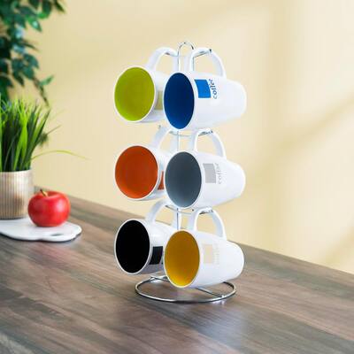 Multi-color 6-Piece 11 oz. Mug Set with Stand