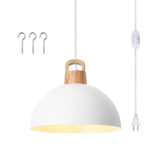 1-Light White Modern Pendant Light Fixture with Plug in. Switch for Kitchen Island, No Bulbs Included