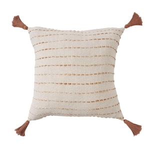 Torrent Adobe Brown Striped Hand-woven Tasseled 20 in. x 20 in. Indoor Throw Pillow