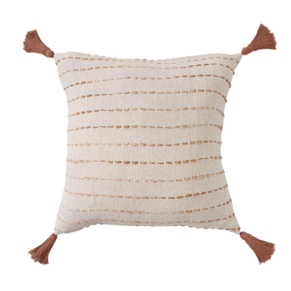 Torrent Adobe Brown Striped Hand-woven Tasseled 20 in. x 20 in. Indoor Thro
