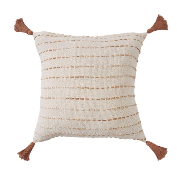 Unbranded Torrent Adobe Brown Striped Hand-woven Tasseled 20 in. x 20 in. Indoor Throw Pillow