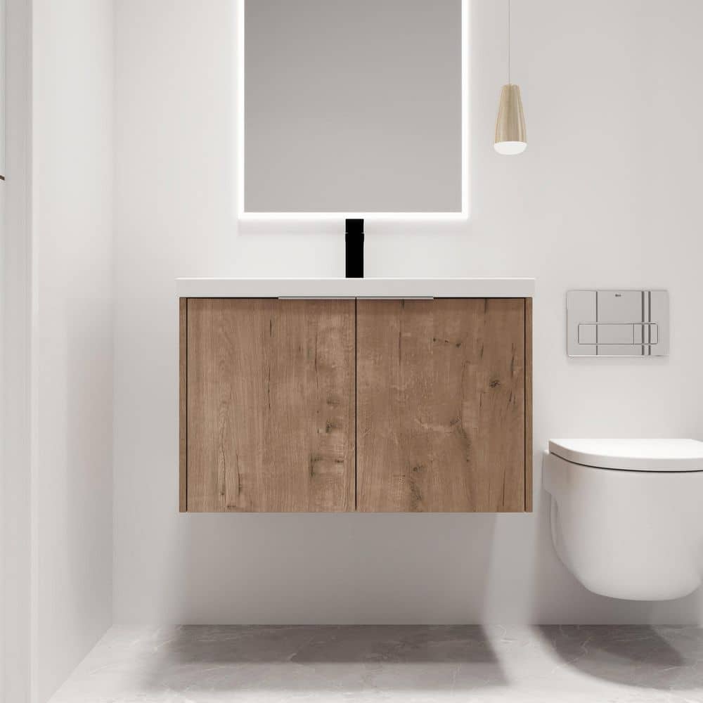 29.5 in. W x 18.1 in. D x 19.3 in. H Wall-Mounted Bath Vanity in Beige with