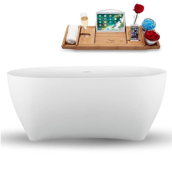 Streamline 59 in. Acrylic Freestanding Flatbottom Non-Whirlpool Bathtub in Glossy White with Polished Gold Drain