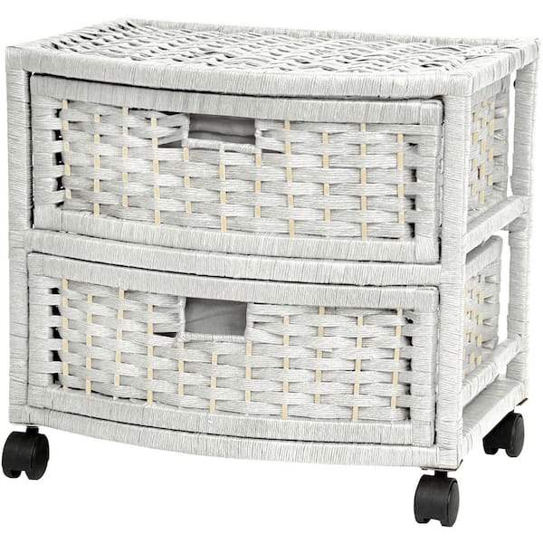 2-Drawer White Natural Fiber Trunk