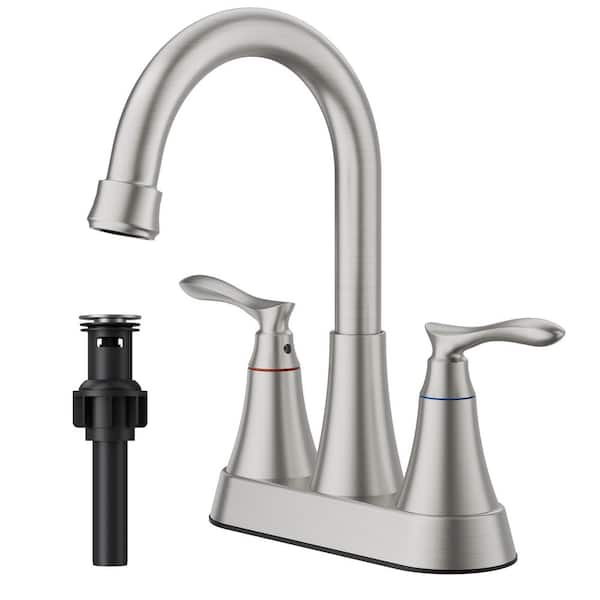 BWE 4 in. Centerset 2-Handle High-Arc Bathroom Faucet in Brushed