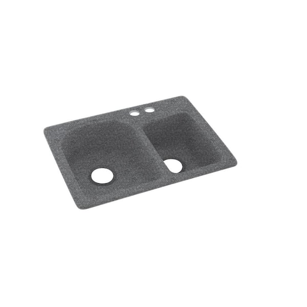 Swan Dual-Mount Solid Surface 25 in. x 18 in. 2-Hole 60/40 Double Bowl Kitchen Sink in Night Sky