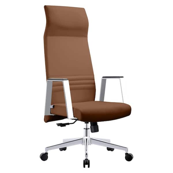 Leisuremod Aleen Mid-Century Modern High-Back Leather Office Chair with Adjustable Height, Tilt and Swivel (Dark Brown)