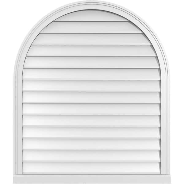 Ekena Millwork 36 in. x 42 in. Round Top Surface Mount PVC Gable Vent: Decorative with Brickmould Sill Frame