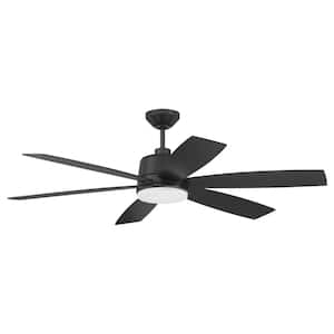 Hogan 54 in. Indoor/Outdoor Dual Mount Flat Black Finish Ceiling Fan, Smart Wi-Fi Enabled Remote, Integrated LED Light