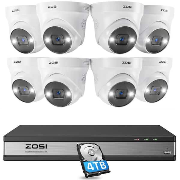 ZOSI 4K Ultra HD 16-Channel 8MP POE 4TB NVR Security Camera System with 8 Wired Spotlight Cameras, 2-Way Audio