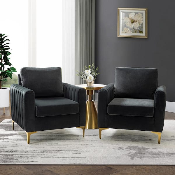 JAYDEN CREATION Ennomus Black Polyester Club Chair with Removable Cushions (Set of 2)