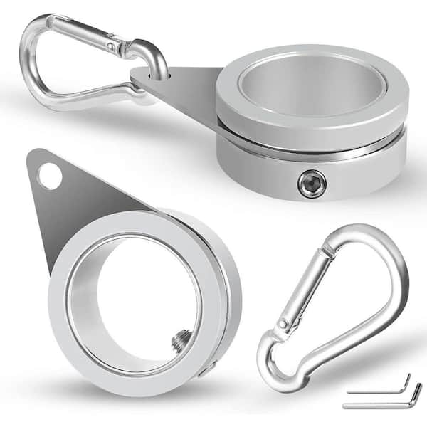 Flag Pole Rings 1 in. Adjustable Aluminum Alloy 360° Rotating Anti Wrap Flag Mounting Spinning Ring Clips 2-Pack Silver