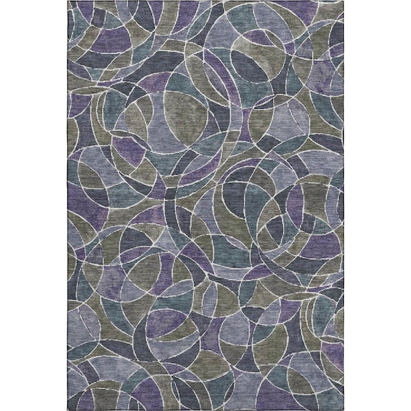 Mayfield Premium Machine Washable Abstract AMF2208 Purple 5 ft. x 7 ft. 6 in. Area Rug