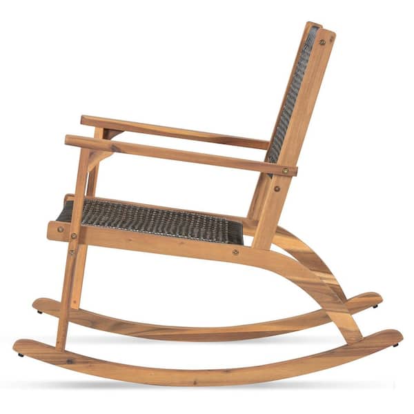 Unbranded Dark Brown Wicker Outdoor Rocking Chair with Wicker Rattan Seat and Backrest (2 Sets)