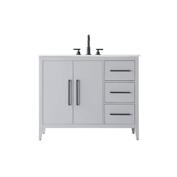 42 in. Single Sink Grey Bath Vanity with White Engineered Marble Top