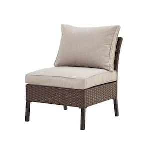 1-Piece Wicker/Rattan Outdoor Sectional with Beige Cushion