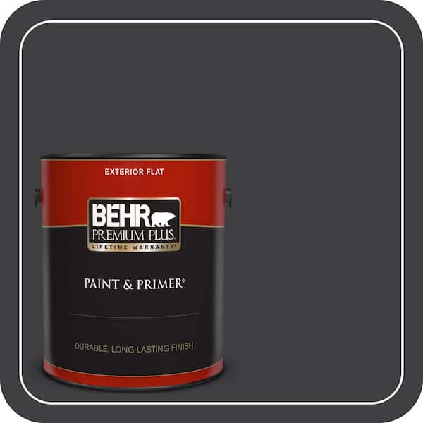 BEHR PREMIUM PLUS 1 gal. #ECC-10-2 Jet Black Flat Exterior Paint & Primer