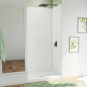 DreamStone 34 in. L x 42 in. W x 84 in. H Alcove Shower Kit with Shower Wall and Shower Pan in Modern White
