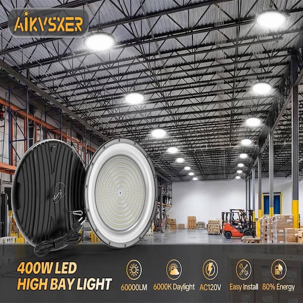 AIKVSXER 12.5 in. 60000 Lumen Black Integrated LED UFO High Bay