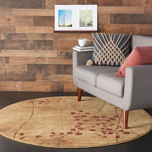 Somerset Latte 4 ft. x 4 ft. Botanical Contemporary Round Area Rug