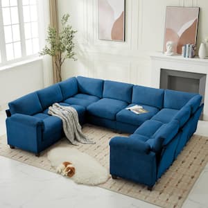 115 in. Corduroy Modular U-Shaped Navy 8-Seat Sectional Sofa for Living Room and Spacious Space