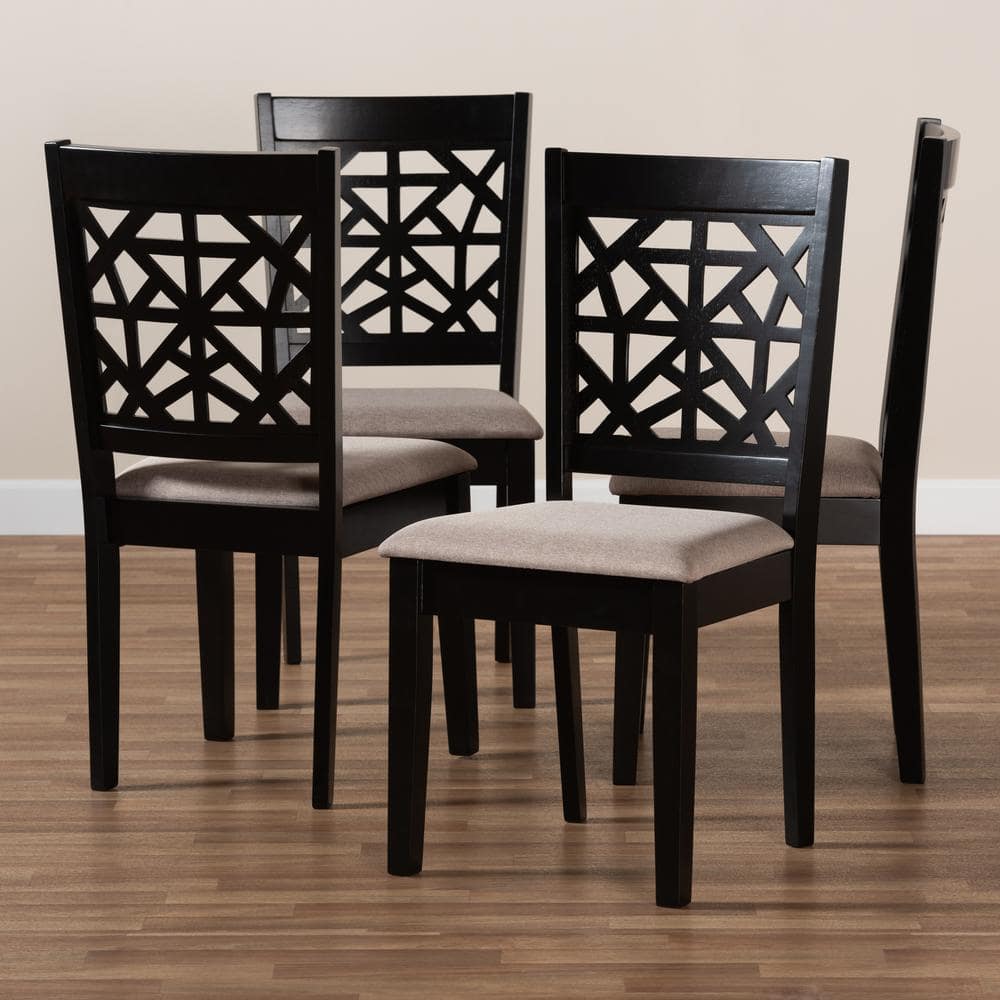 Espresso Brown Wood & Sand Fabric Low Dining Chair Set