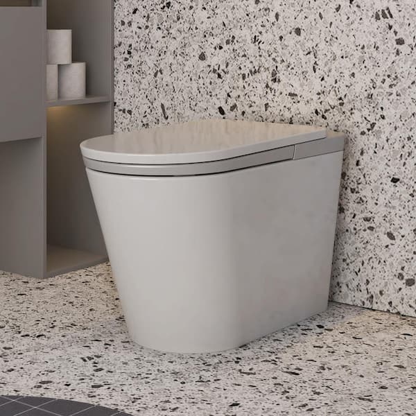 MEDUNJESS L-G Elongated Smart Toilet 1.34 GPF in Silver Seat with Auto Open/Close/Flush, Heat Seat, Foot Sensor and Deodorization