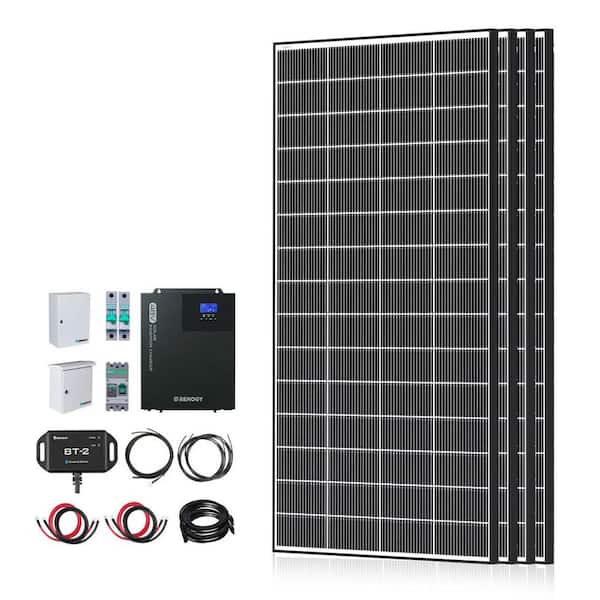 48V 1200W Monocrystalline Off Grid Cabin Kit N-Type 1280W Solar Panel Tiny House Kit w/ Bluetooth Monitoring, Inverter