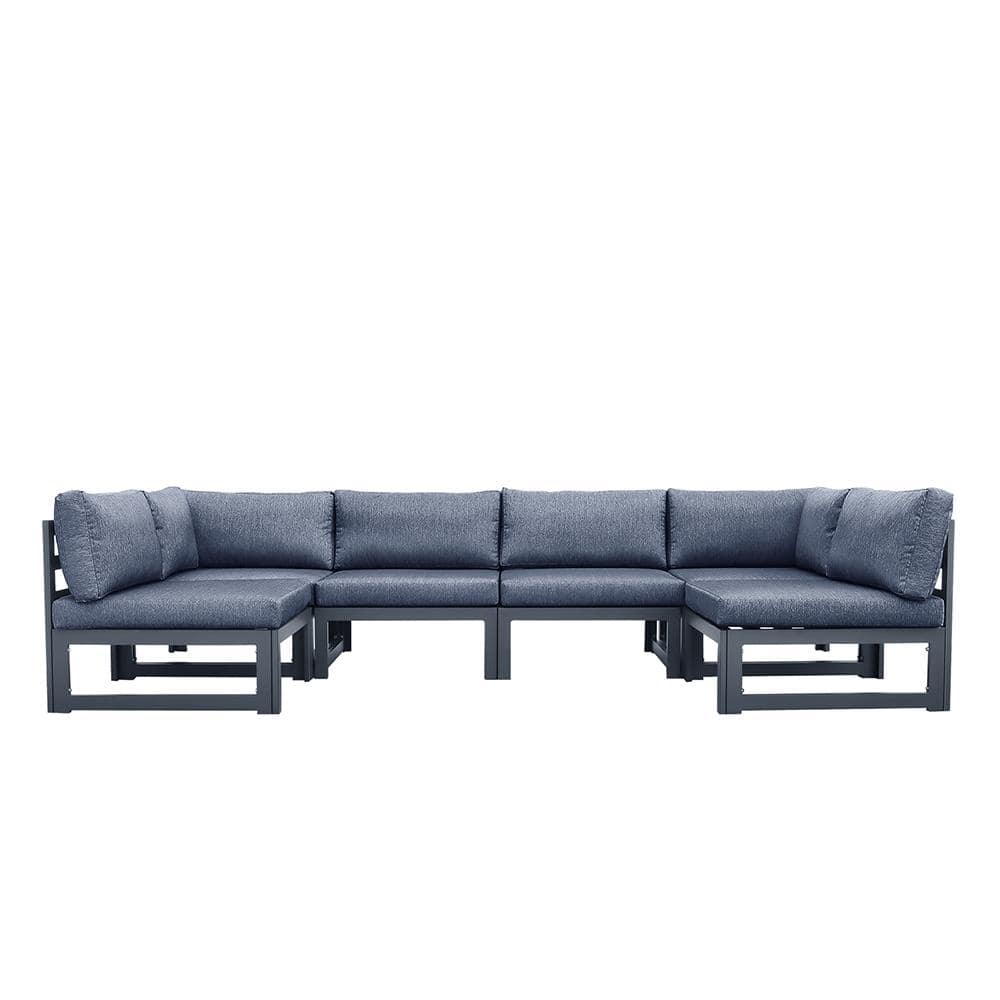 Metal Fabric Outdoor Sectional with Light blue Cushion