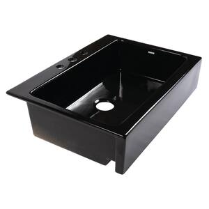 Josephine 34 in. Quick-Fit Drop-In Farmhouse Single Bowl Gloss Black Fireclay Kitchen Sink