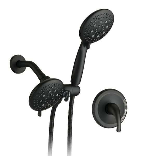 High Pressure Adjustable 6-Spray Wall Mounted Fixed and Handheld Dual Shower Head 1.8 GPM in Matte Black with Rough