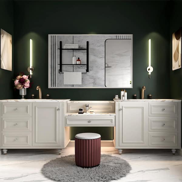 OLUMAT 40 in. W x 30 in. H Rectangular Framed Wall Mounted Bathroom Vanity Mirror in Black