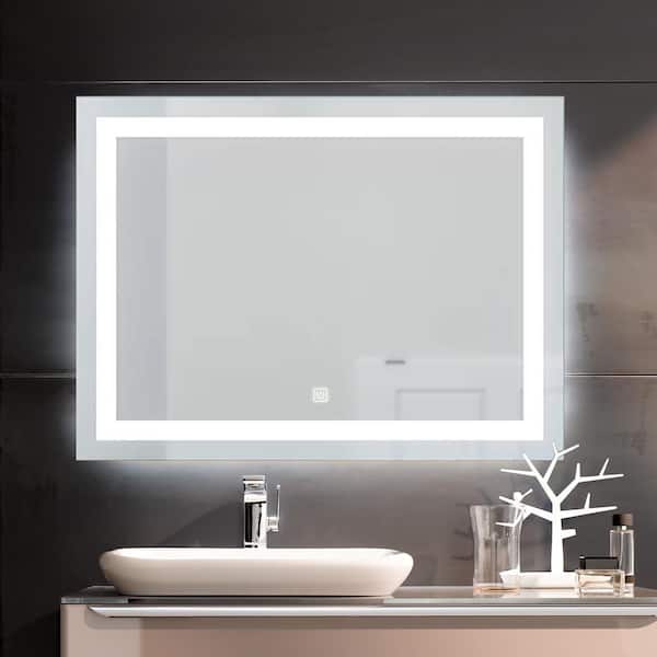 Unbranded 40 in. W x 32 in. H Rectangular Frameless Anti-Fog Wall LED Bathroom Vanity Mirror, Dimmable Touch, Vertical, Horizontal