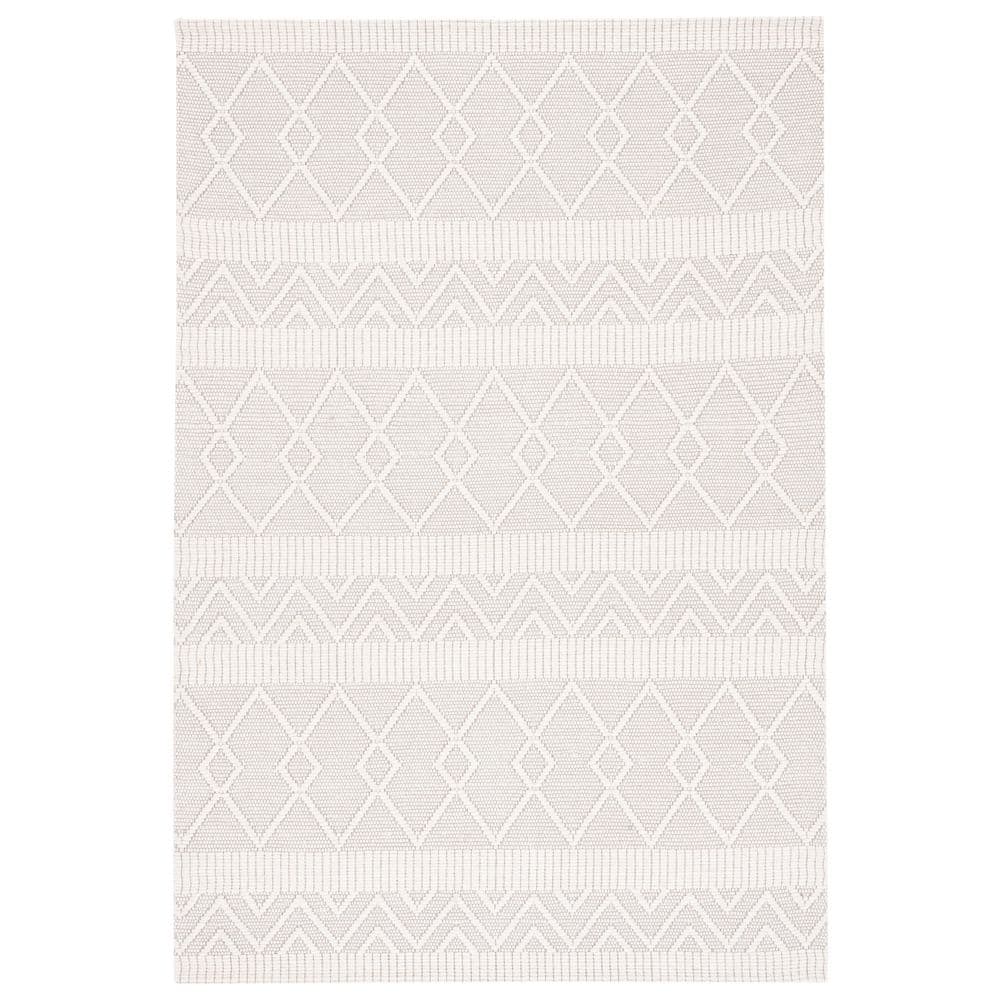 Ivory Geometric Flat Woven Wool and Synthetic Rug, 5' x 8'