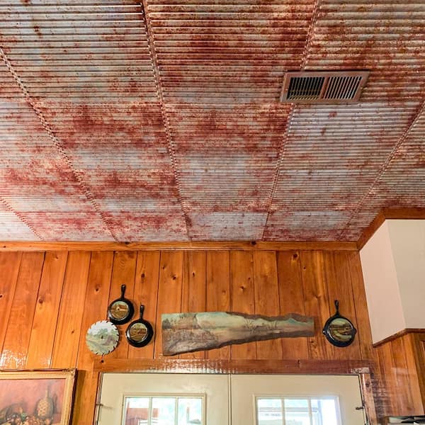 Ceiling Tile In Old Tin Roof, Rustic Suspended Ceiling Tiles