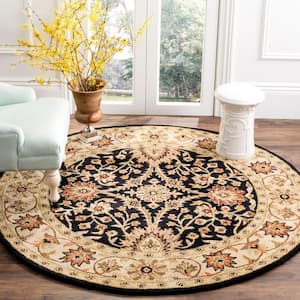 Antiquity Black 6 ft. x 6 ft. Round Border Floral Area Rug