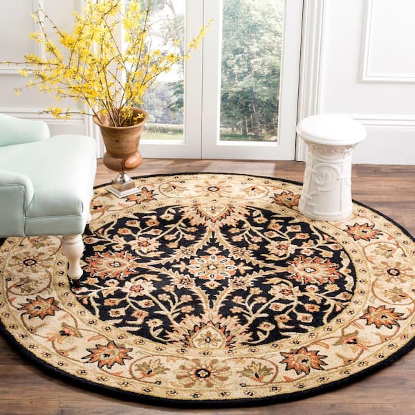 Antiquity Black 8 ft. x 8 ft. Round Border Area Rug