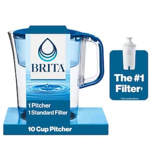 Tahoe 10-Cup Large Water Filter Pitcher in Blue with 1-Standard Filter, BPA Free