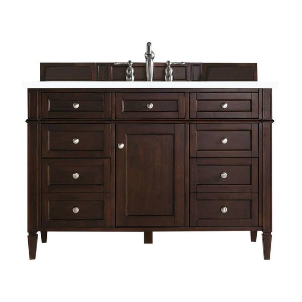 James Martin Vanities Brittany 48 in. W x 23.5 in.D x 34 in. H Single Bath Vanity in Burnished Mahogany with Quartz Top in Classic White