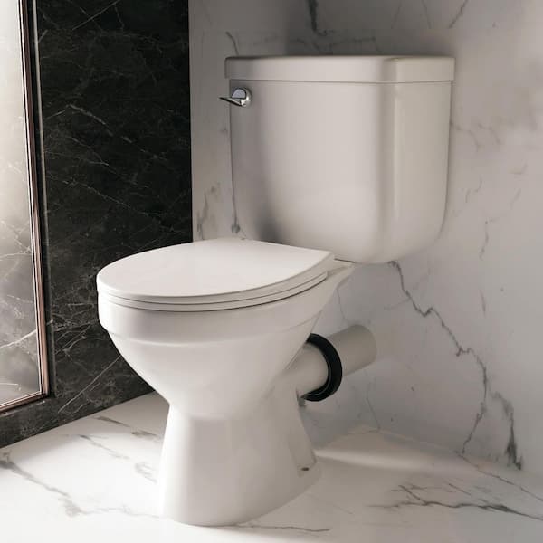 Compact 16.5 in. Rear Discharge Toilet 2-Piece White, 7 in. Rough-In Round Bowl, 1.6 GPF, 2 Extension Pipes Included