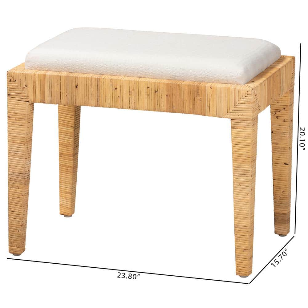 Sofia Natural Brown Rattan and Mahogany Wood Ottoman