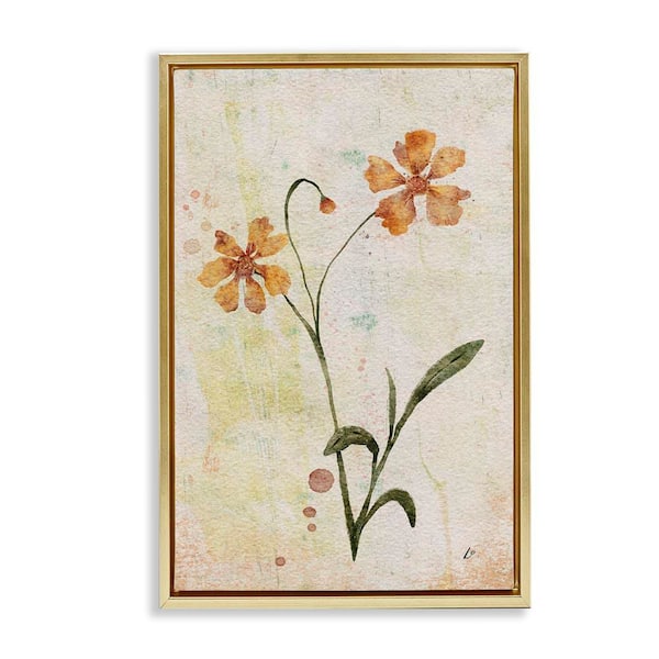 Stupell Industries Ceropsis Flower Sprig by Lydia Orange Gold Floater Frame Nature Graphic Art Print 31 in. x 21 in.