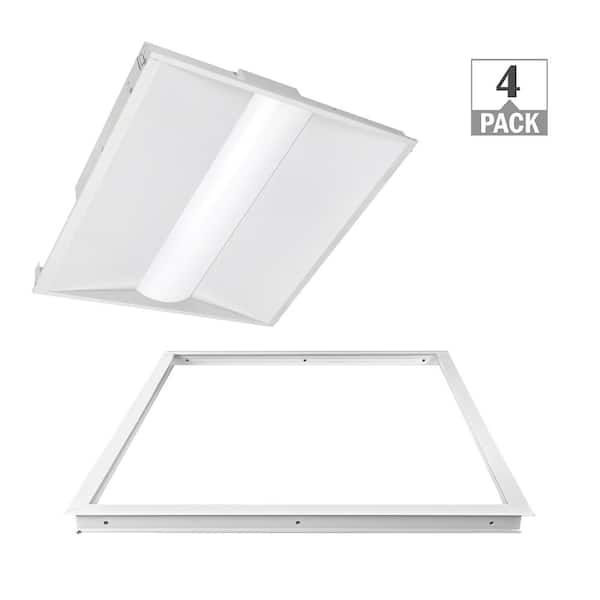 ETI LIGHTING 2 ft. x 2 ft. Center Basket Integrated LED Troffer Light Drywall Mount Kit 3500K 4000K 5000K 29W/24W/19W/15W (4-Pack)