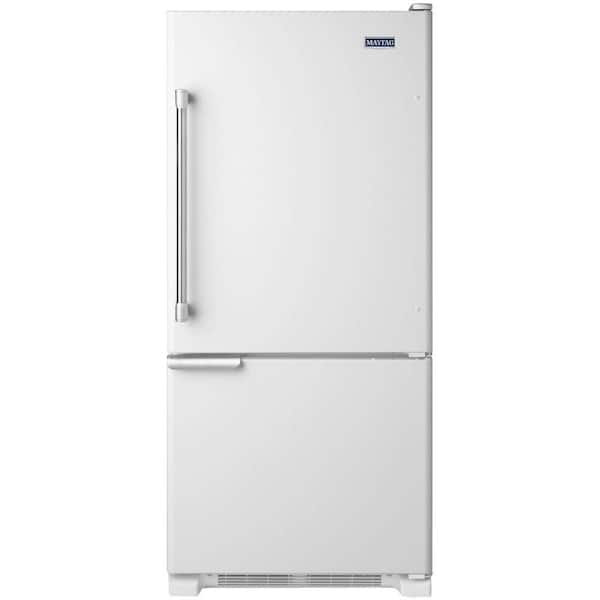 Maytag 30 in. W 18.7 cu. ft. Bottom Freezer Refrigerator in White with Stainless Steel Handles