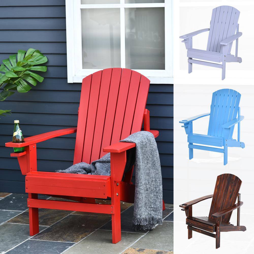 White Wooden Adirondack Chair with Cupholder for Deck