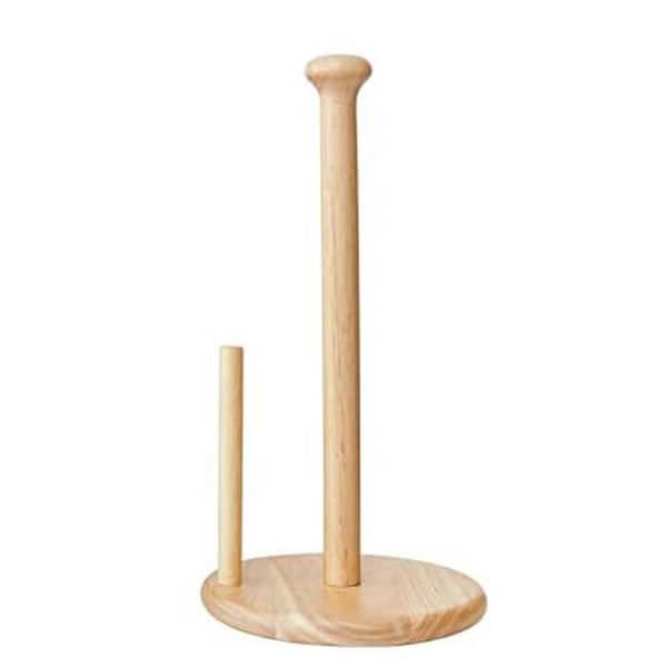 Countertop Mount Natural Color Wooden Paper Towel Holder Large Round Rubber Wood Base Stand Kitchen Bathroom