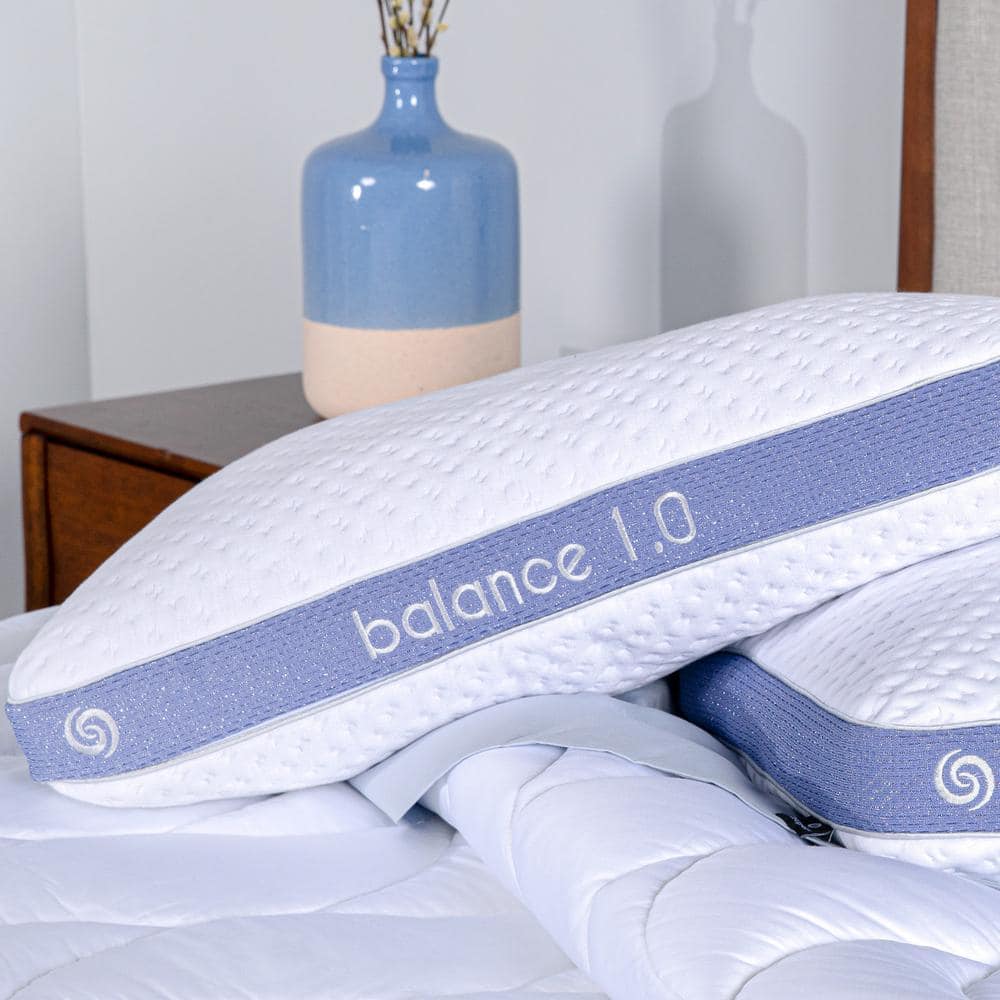 Balance 1.0 White and Blue Medium Hybrid Pillow