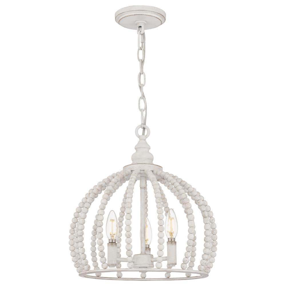 Amelia 3-Light White Washed Pendant with Beaded Wood Shade